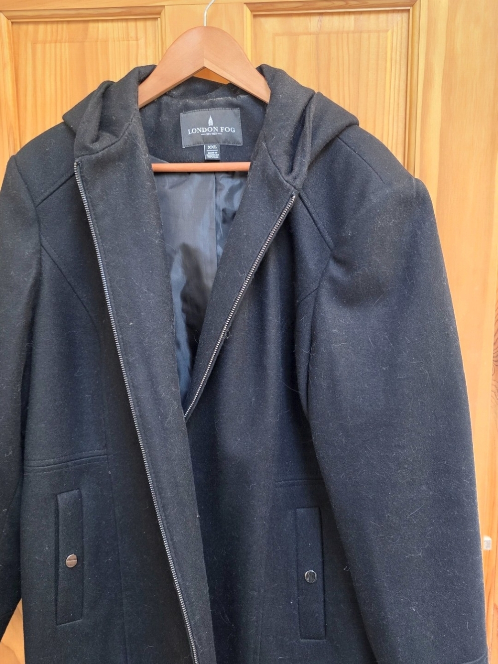London Fog Women’s Wool Black Hooded Pea Coat